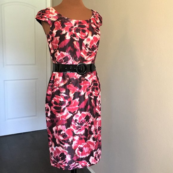 ALEX MARIE Pink & Black Floral Belted Dress | 4 - Picture 2 of 14